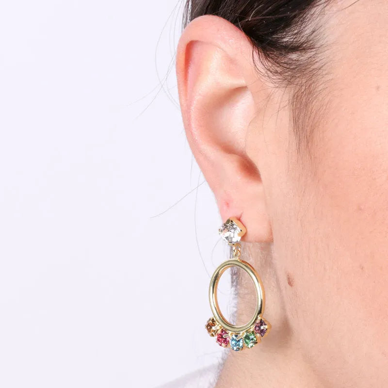 Orecchini in Argento 925 a cerchio con cristalli colorati