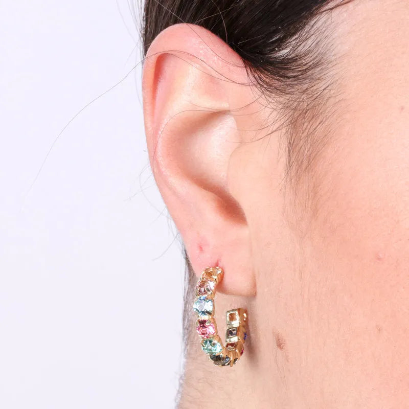 925 Silver hoop earrings with colored crystals