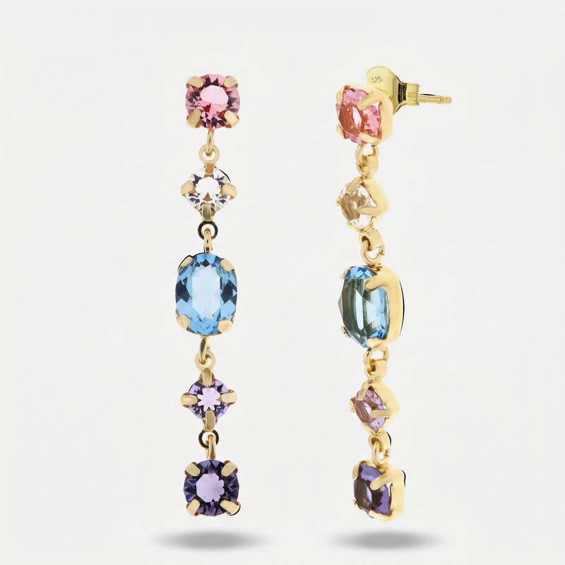 Orecchini in Argento 925 con cristalli colorati pendenti - BYSIMON gioielli