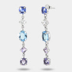 Orecchini in Argento 925 con cristalli azzurri e lilla pendenti - BYSIMON gioielli