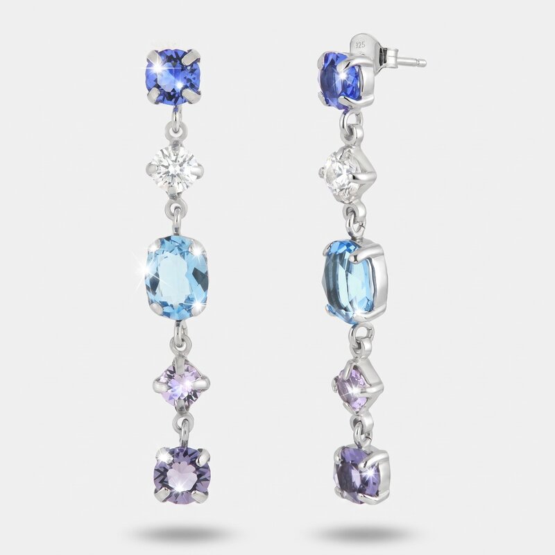 Orecchini in Argento 925 con cristalli azzurri e lilla pendenti - BYSIMON gioielli