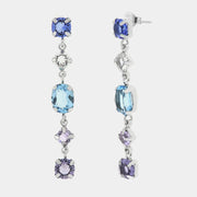Orecchini in Argento 925 con cristalli azzurri e lilla pendenti