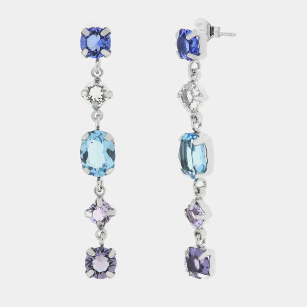 Orecchini in Argento 925 con cristalli azzurri e lilla pendenti - BYSIMON gioielli