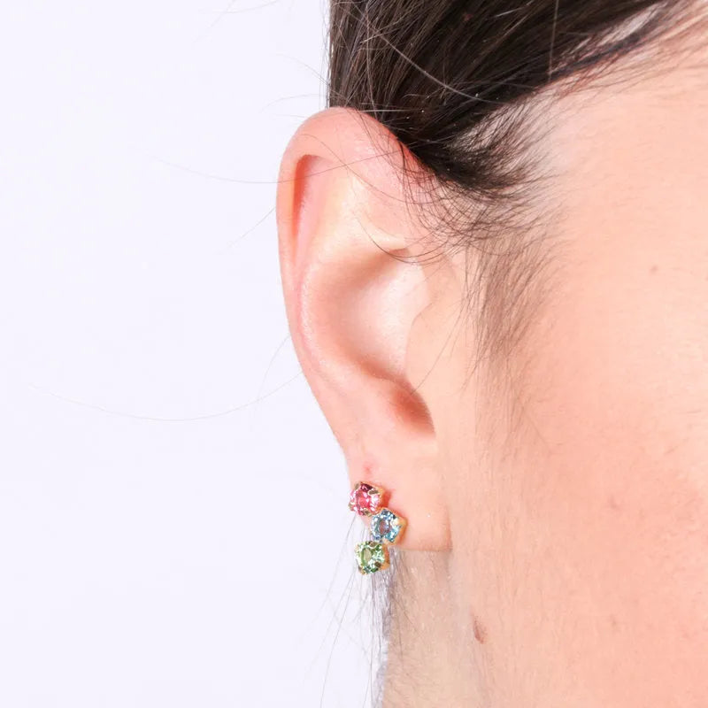 Orecchini in Argento 925 a lobo con cristalli rosa e azzurro BYSIMON - gioiello BySimon
