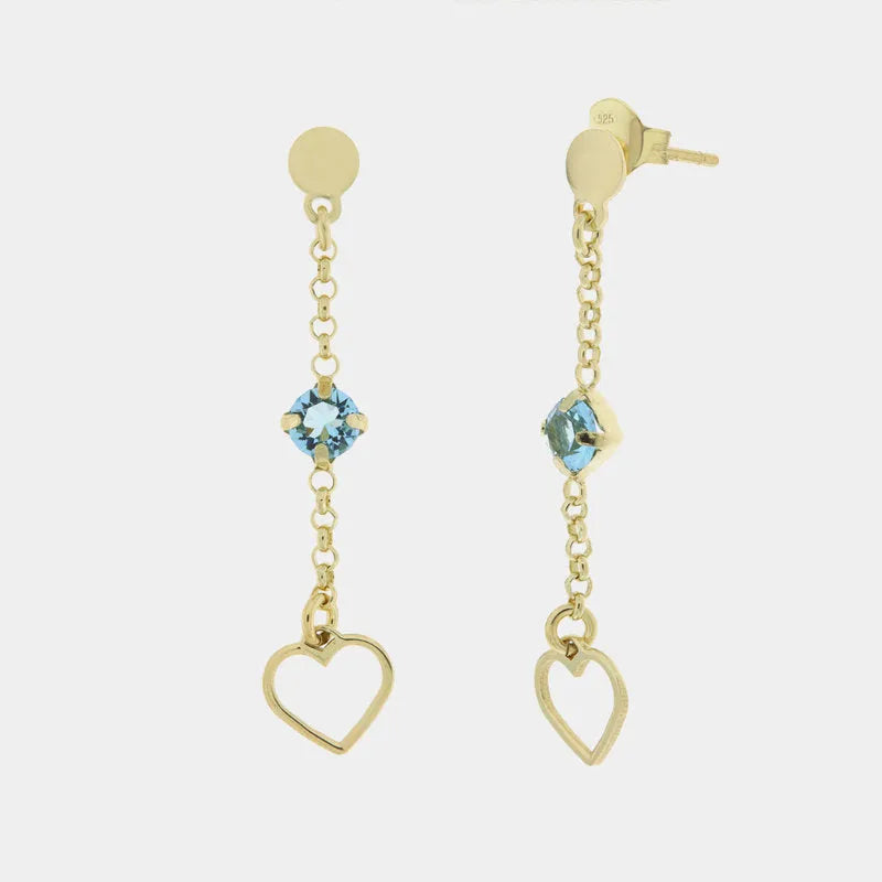 Orecchini in Argento 925 con cuore pendente e punto luce azzurro