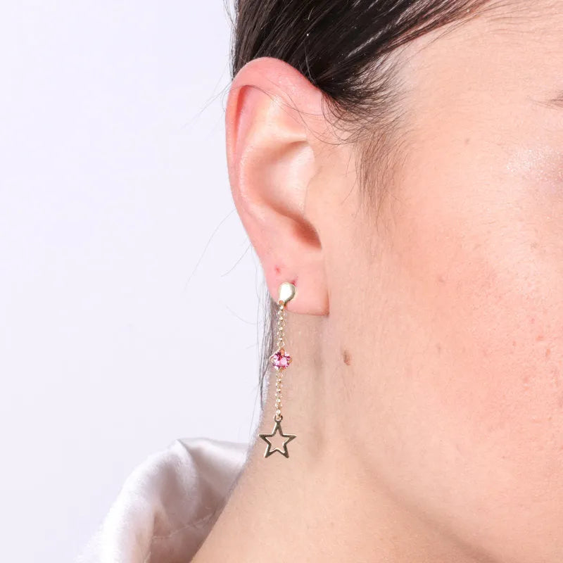 Orecchini in Argento 925 con stella pendente e punto luce rosa - BYSIMON gioielli