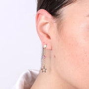 Orecchini in Argento 925 con stella pendente e punto luce rosa