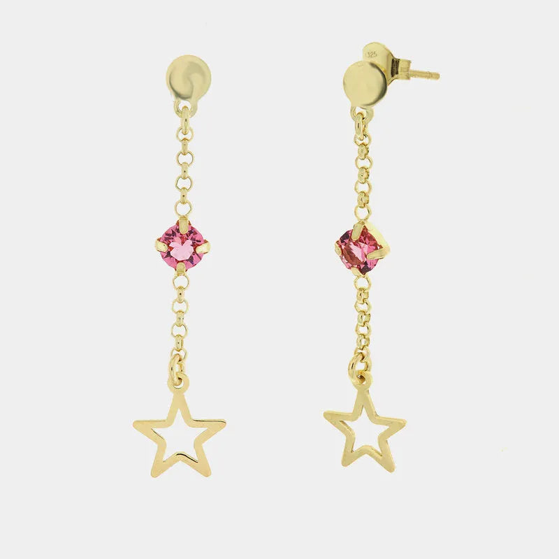 Orecchini in Argento 925 con stella pendente e punto luce rosa - BYSIMON gioielli