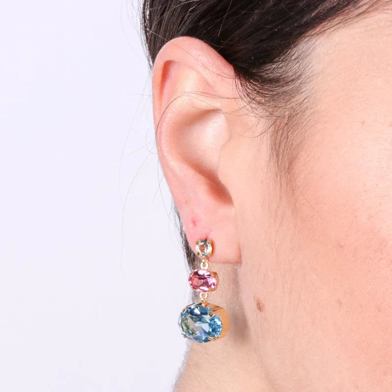 Orecchini in Argento 925 con cristalli azzurri e rosa pendenti