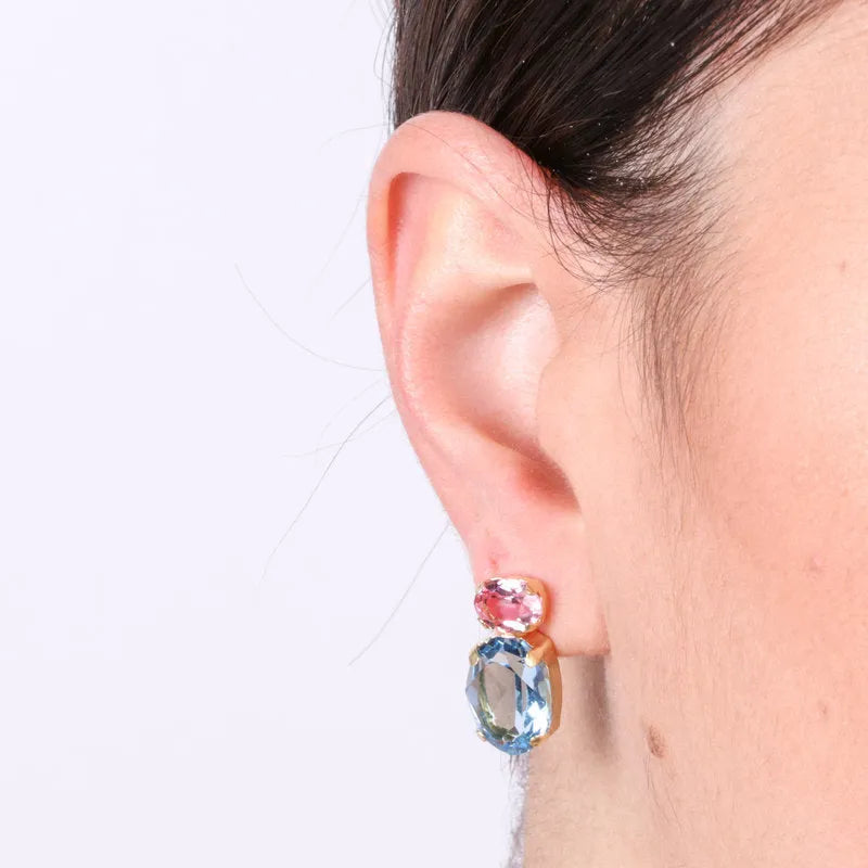 Earrings in 925 Silver with blue and pink crystals