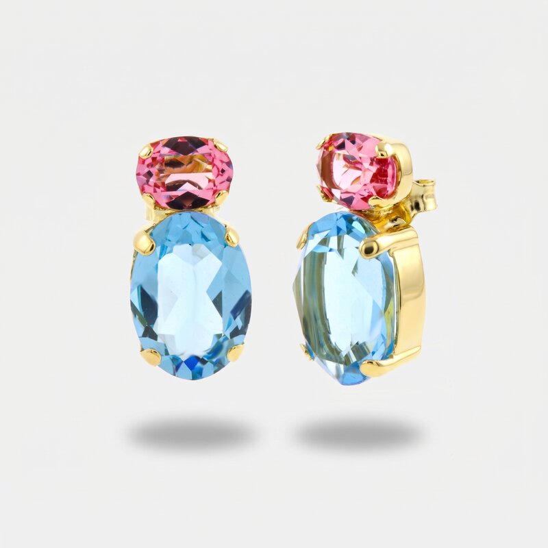 Orecchini in Argento 925 con cristalli azzurri e rosa - BYSIMON gioielli