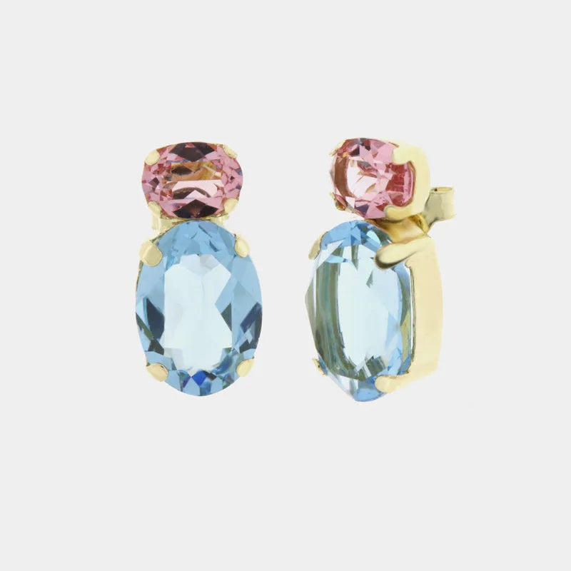 Earrings in 925 Silver with blue and pink crystals