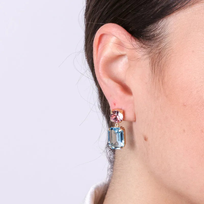 Orecchini in Argento 925 con cristalli azzurri e rosa