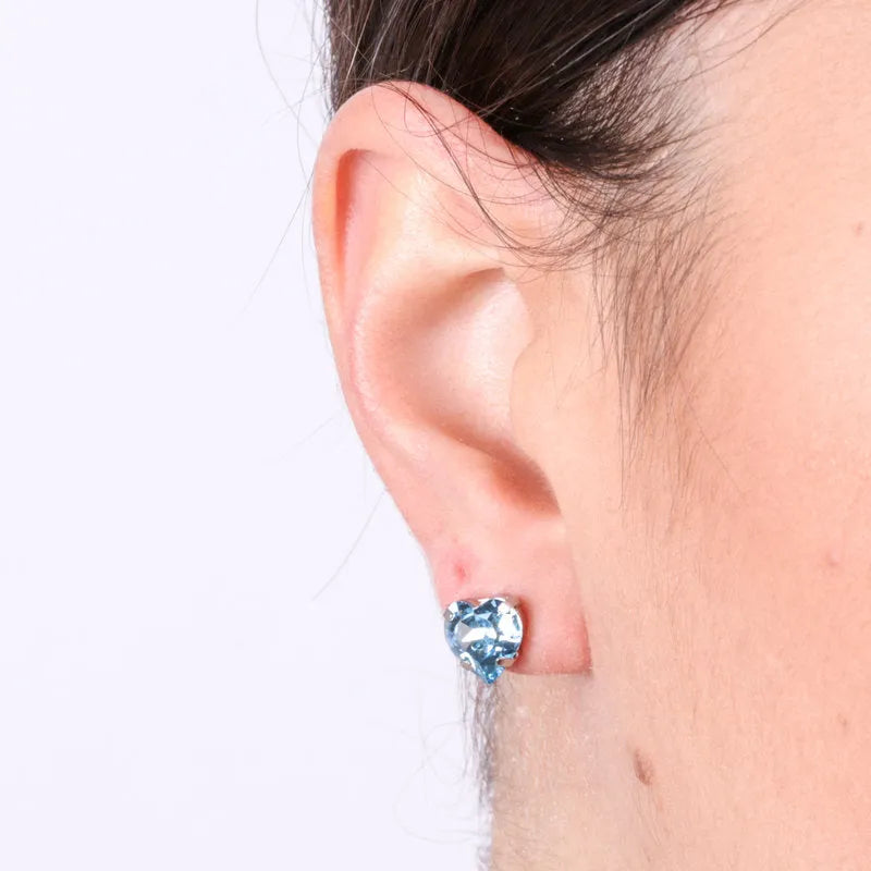 925 Silver lobe earrings with blue heart