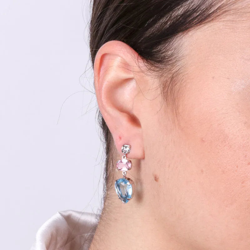 Earrings in 925 silver with hanging colored crystals