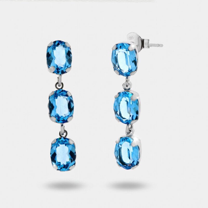 Orecchini in Argento 925 con cristalli pendenti azzurri - BYSIMON gioielli