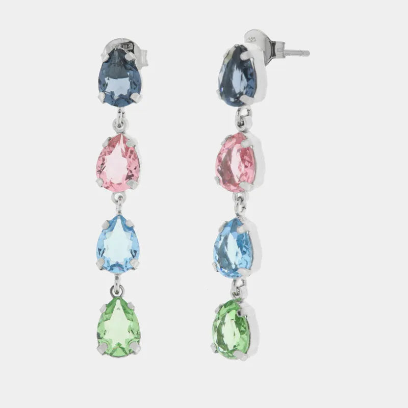 Earrings in 925 silver with hanging colored crystals