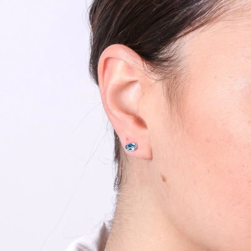 925 Silver lobe earrings with blue crystals