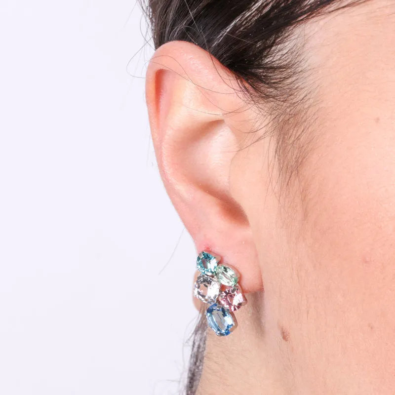 925 Silver lobe earrings with colored crystals