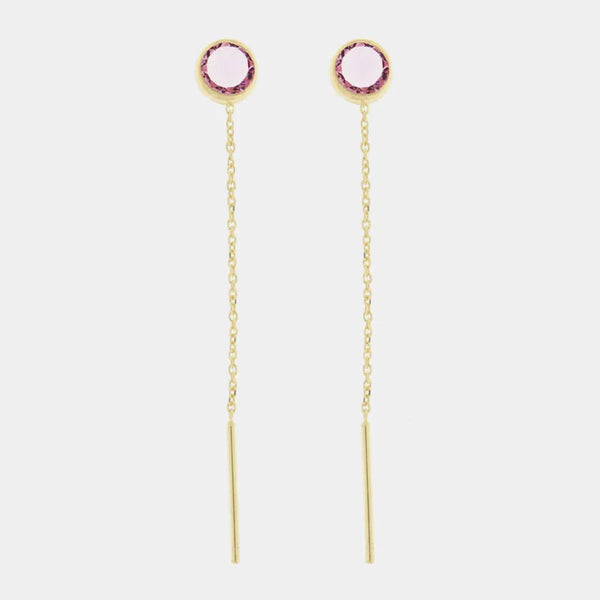 Orecchini in Argento 925 lunghi con punto luce rosa Collezione Armonia - BYSIMON gioielli