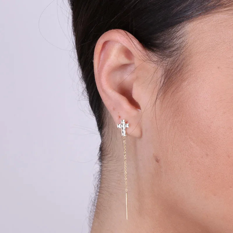 Orecchini in Argento 925 lunghi con croce Collezione Armonia - BYSIMON gioielli