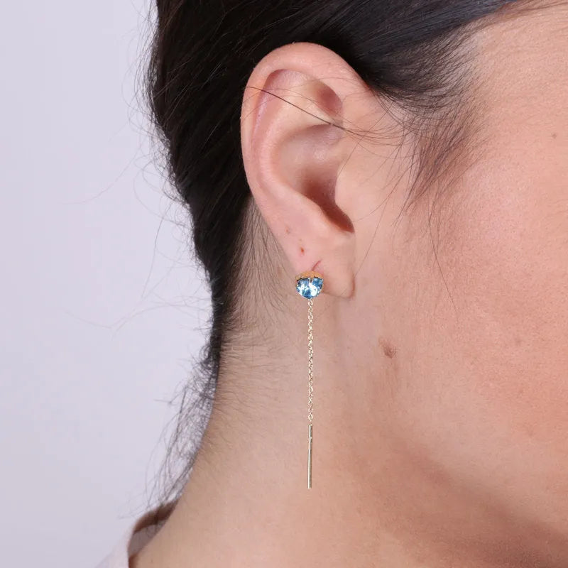 Orecchini in Argento 925 lunghi con cuore acquamarina