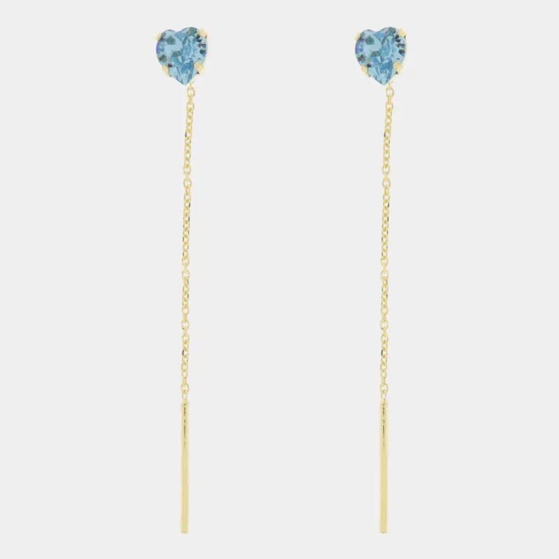 Orecchini in Argento 925 lunghi con cuore acquamarina