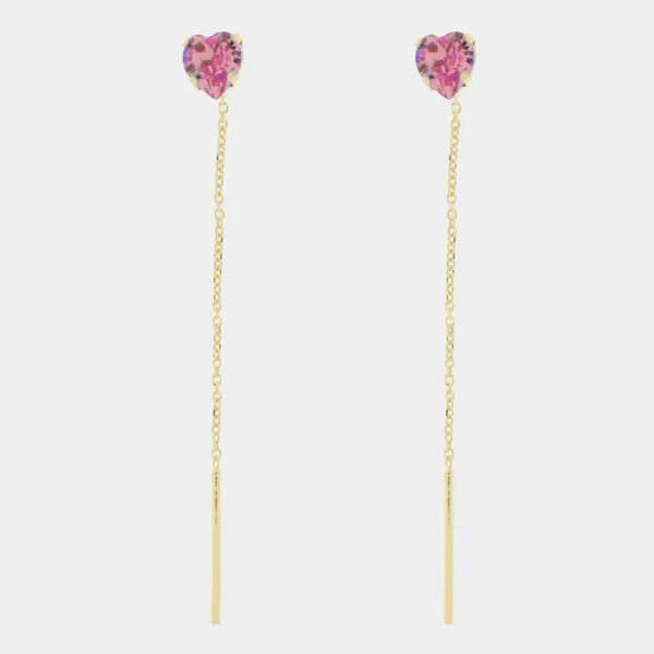Orecchini in Argento 925 lunghi con cuore rosa Collezione Armonia - BYSIMON gioielli