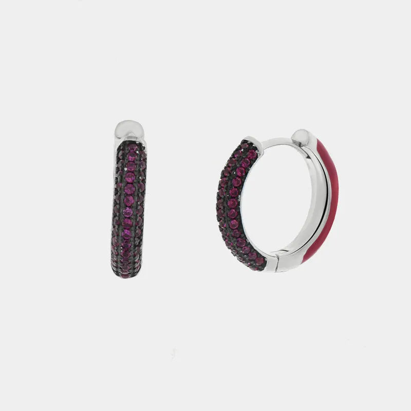 Orecchini in Argento 925  a cerchio con zirconi fucsia