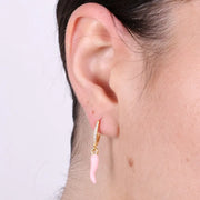 Orecchini in Argento 925 con cornetto portafortuna rosa e zirconi