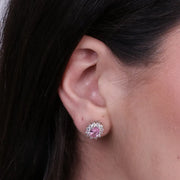 Orecchini in Argento 925 con zirconi bianchi e zircone centrale rosa