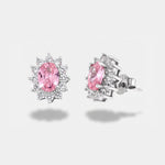 Orecchini in Argento 925 con zirconi bianchi e zircone centrale rosa - BYSIMON gioielli