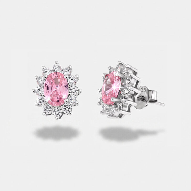 Orecchini in Argento 925 con zirconi bianchi e zircone centrale rosa - BYSIMON gioielli