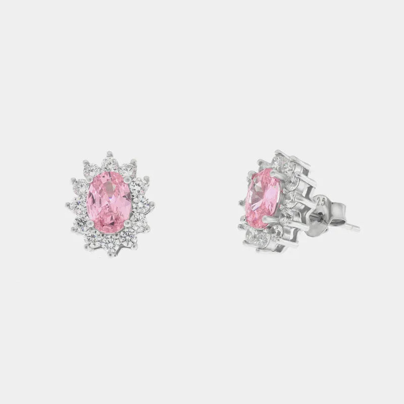 Orecchini in Argento 925 con zirconi bianchi e zircone centrale rosa