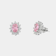 Orecchini in Argento 925 con zirconi bianchi e zircone centrale rosa