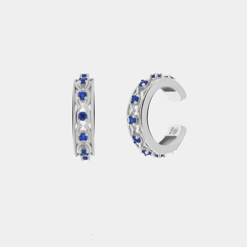 Ear Cuff in Argento a cerchio con zirconi blu