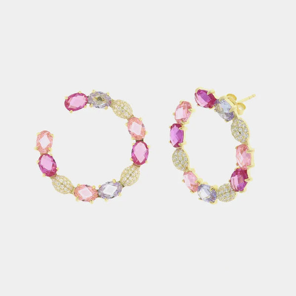 Orecchini in Argento 925 a cerchio con zirconi rosa e trasparenti - BYSIMON gioielli