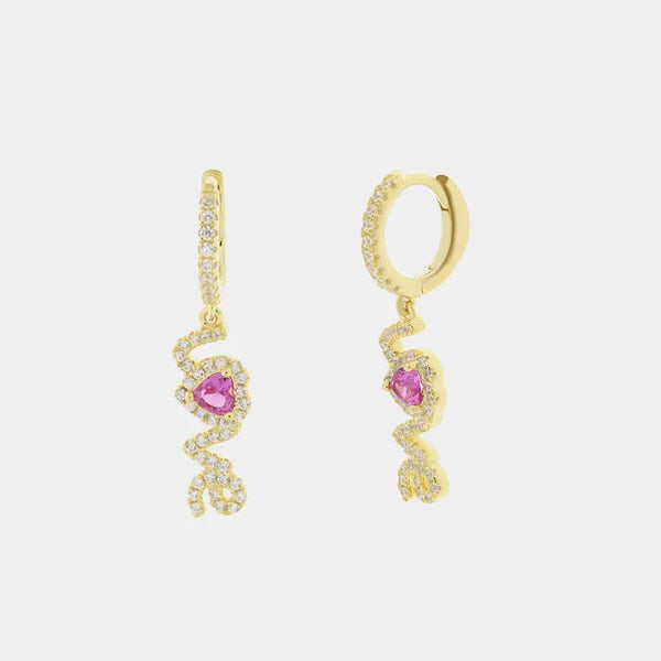 Orecchini in Argento 925 a cerchio con scritta LOVE e cuore rosa