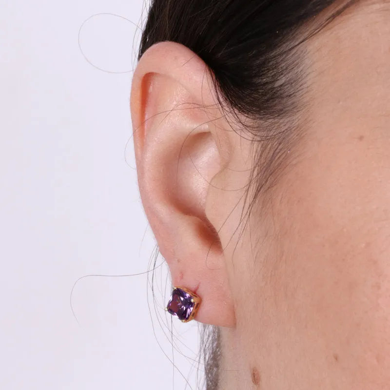 925 Silver earrings with a purple square-shaped light point