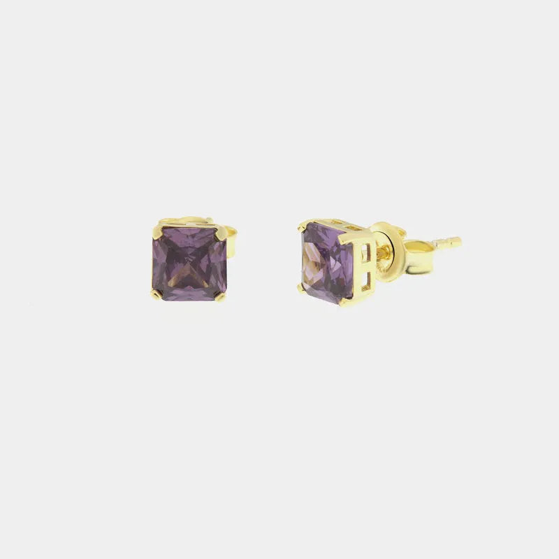 925 Silver earrings with a purple square-shaped light point