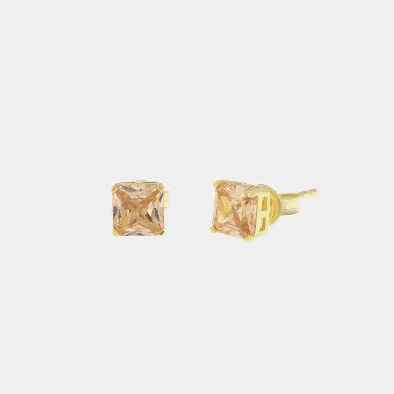 Orecchini in Argento 925 con punto luce a forma quadrata champagne