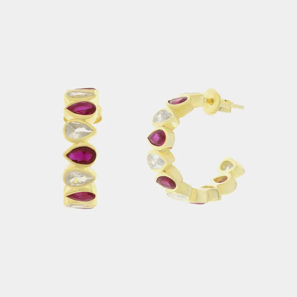 Orecchini in Argento 925 a cerchio con zirconi rossi e trasparenti - BYSIMON gioielli