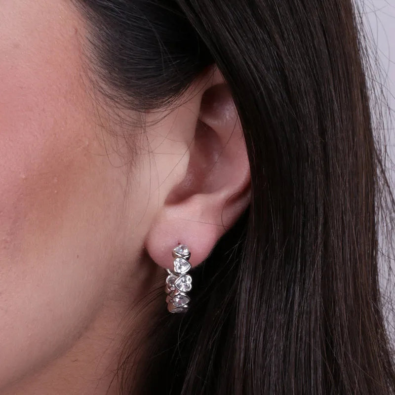 925 Silver hoop earrings with transparent hearts