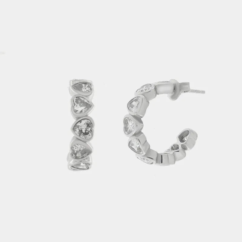 925 Silver hoop earrings with transparent hearts