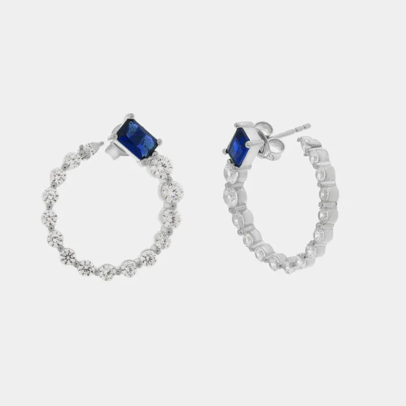 Orecchini in Argento 925 a cerchio con zirconi trasparenti e blu
