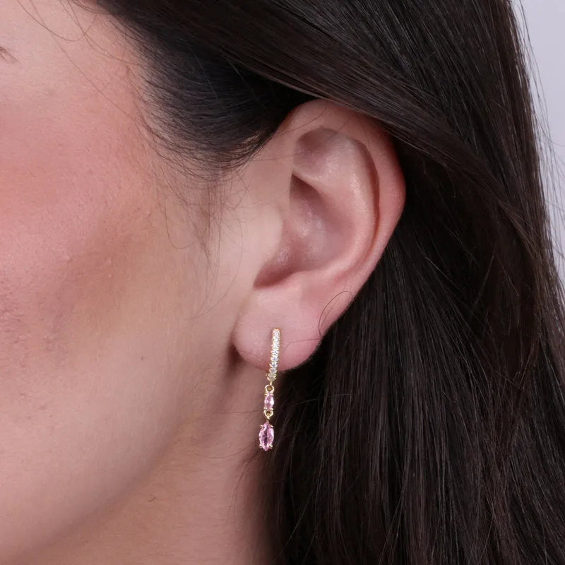 925 silver hoop earrings with pink zircons