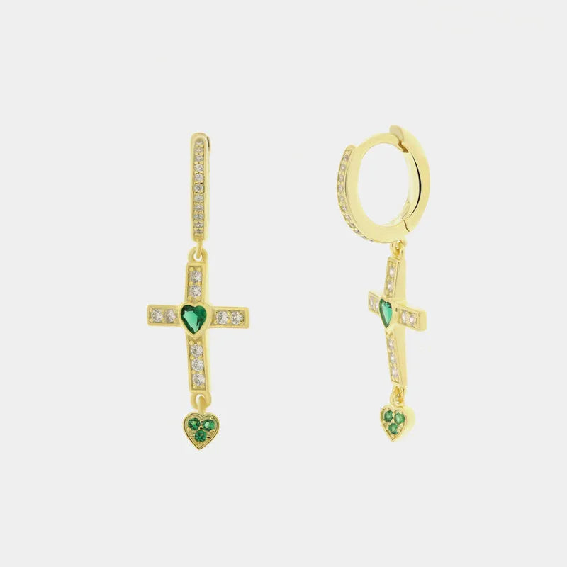 Orecchini in Argento 925 a cerchio con croce verde
