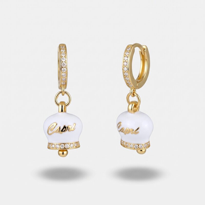 Orecchini in Argento 925 con campanella bianca Capri e zirconi