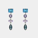Orecchini in Argento 925 con cristalli colorati viola, azzuro e verde