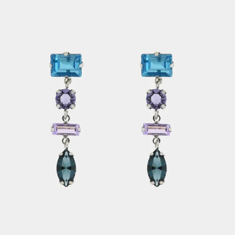 Orecchini in Argento 925 con cristalli colorati viola, azzuro e verde